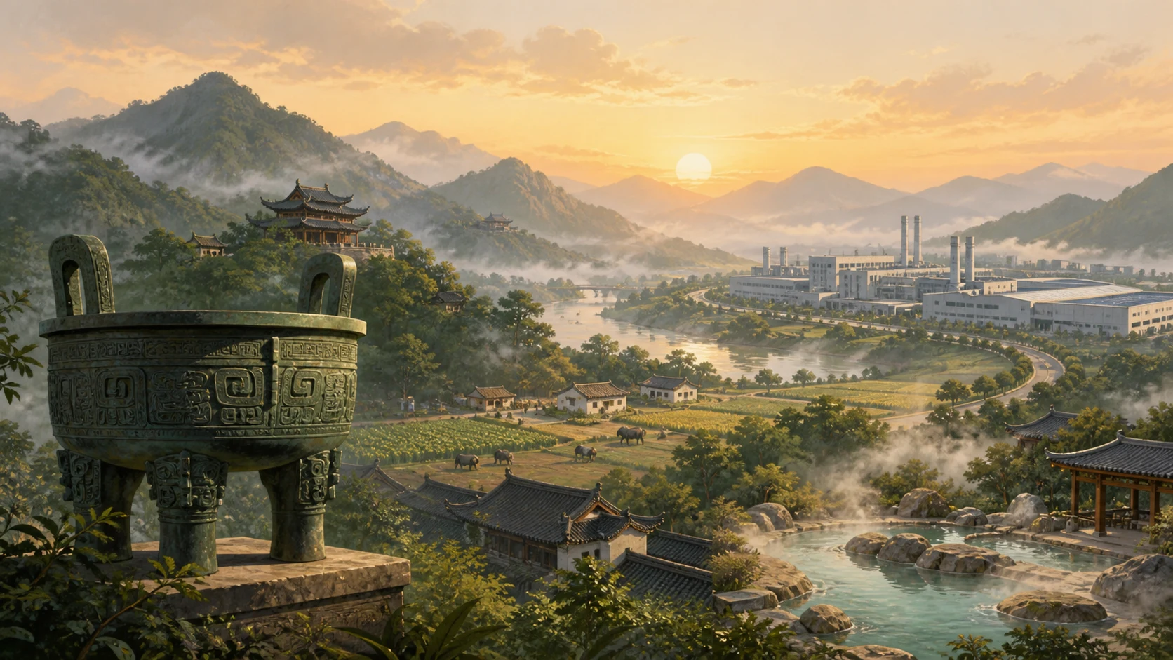 宁乡山水间的青铜文明意象、寺院、温泉、乡村和现代制造业共同构成的原创城市画卷
