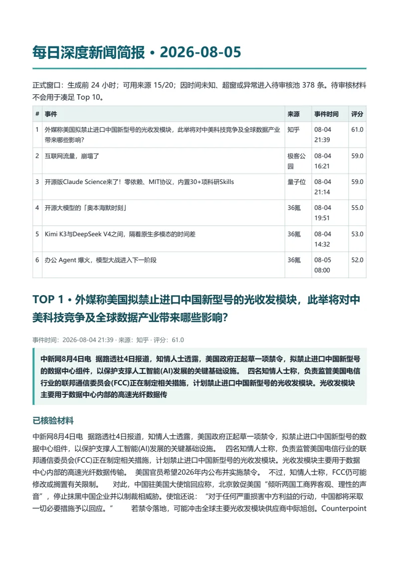 DailyHot 实际生成的每日深度新闻简报 PDF 首页