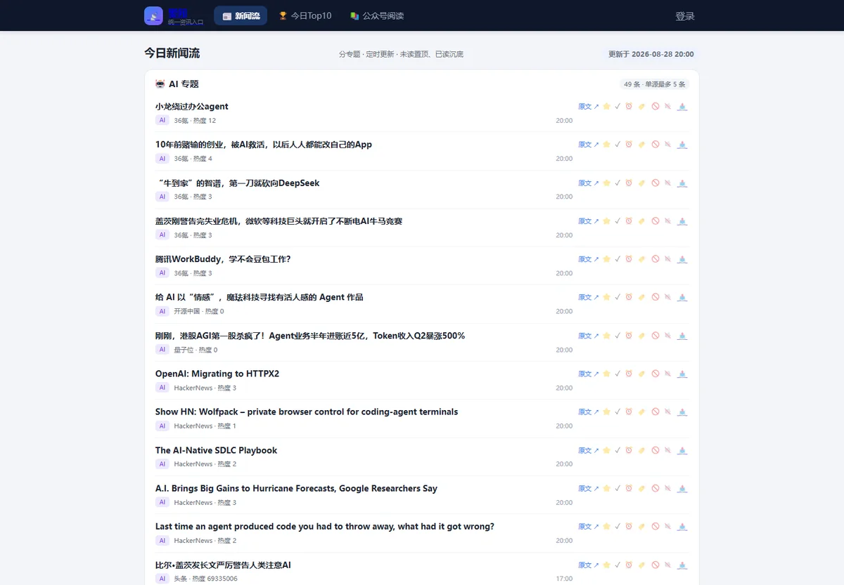 资讯统一入口 NewsHub 当前公网页面